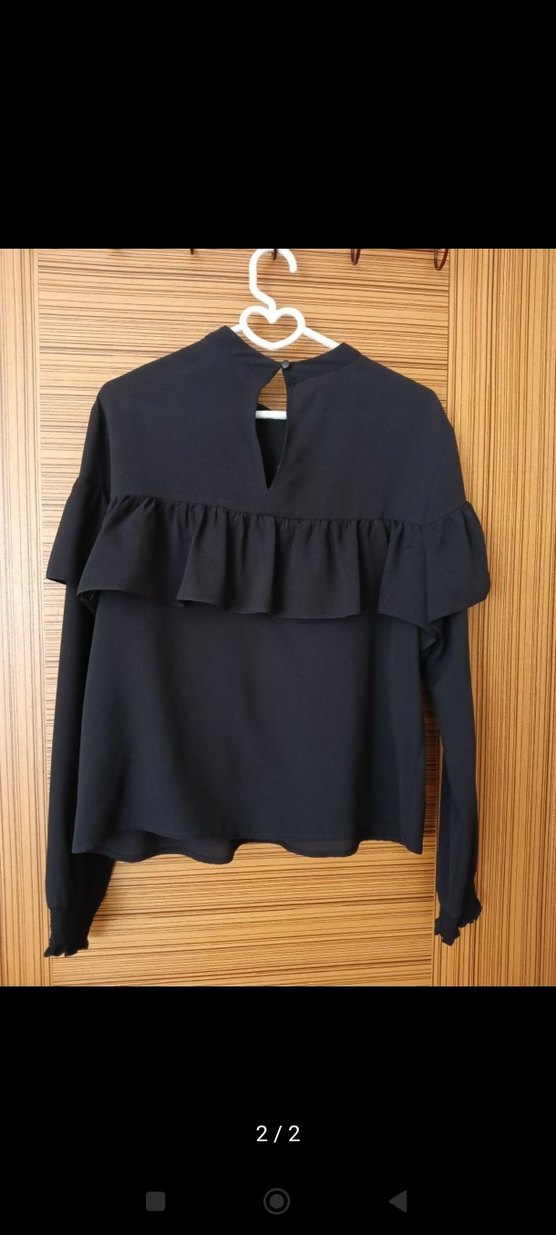 Siyah Fırfırlı Uzun Kollu Bluz - Görsel 2