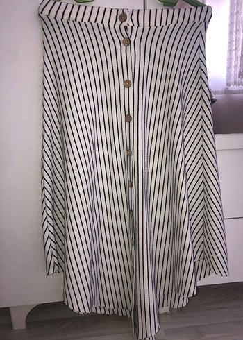 Düğmeli Midi Hamile Etek Beyaz Zebra Desenli - Görsel 2