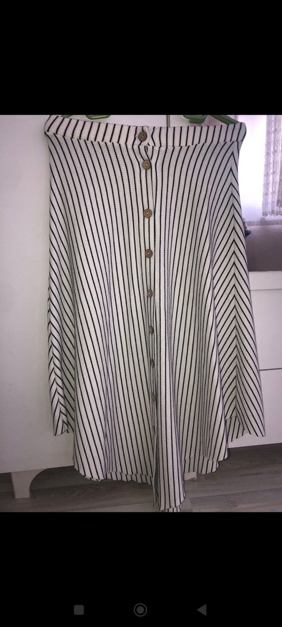 Düğmeli Midi Hamile Etek Beyaz Zebra Desenli - Görsel 2