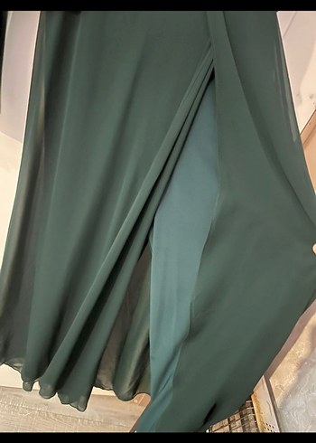 Uzun Kollu Yeşil Drape Detaylı Elbise - Görsel 2