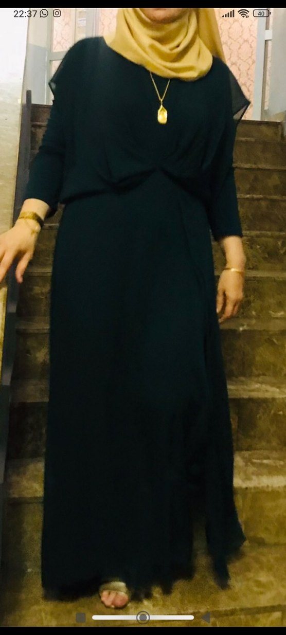 Uzun Kollu Yeşil Drape Detaylı Elbise - Görsel 3