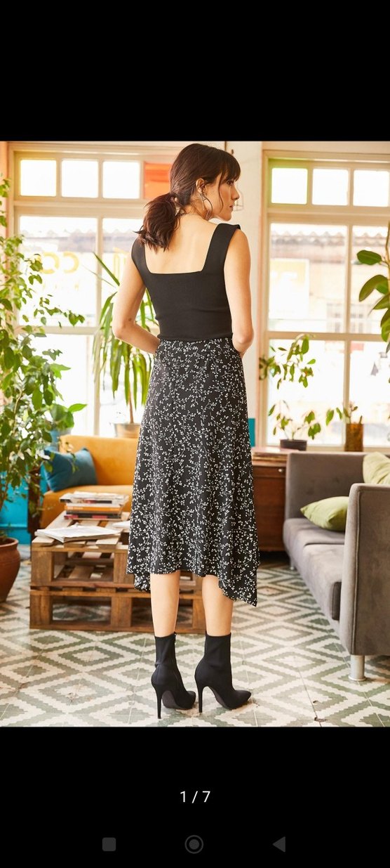 Beli Kemerli Siyah Batik Desenli Midi Etek - Görsel 2