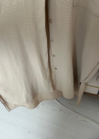 Düğmeli Bej  Kadın Gömlek - Görsel 4
