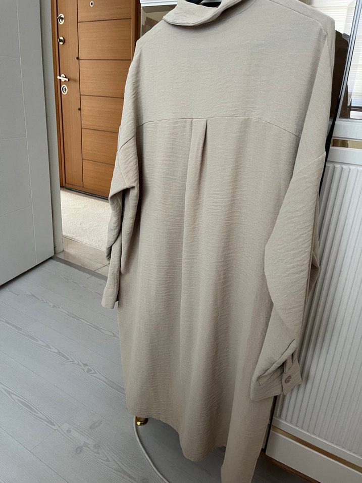 Düğmeli Bej  Kadın Gömlek - Görsel 5