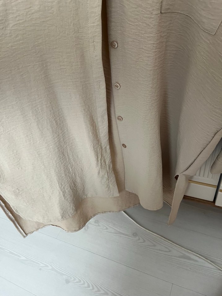 Düğmeli Bej  Kadın Gömlek - Görsel 4