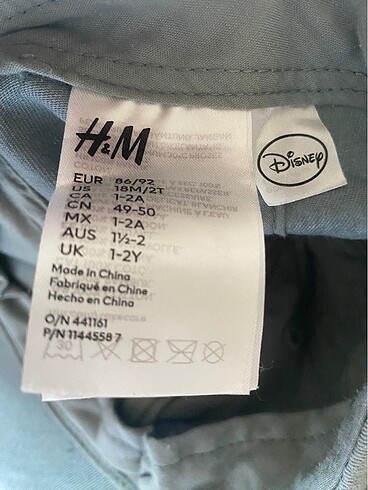 1-2 Yaş, 19 cm Beden H&M Orjinal Dismey Şapka