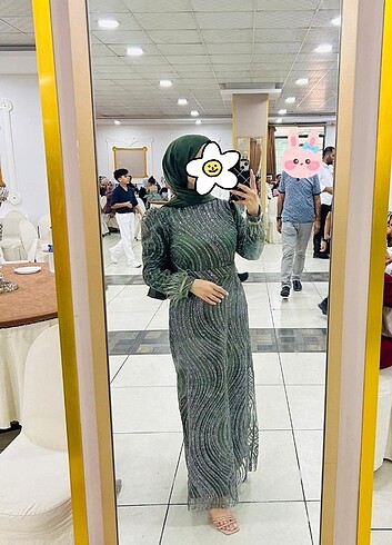 Yeşil kolları tüllü abiye - Görsel 2