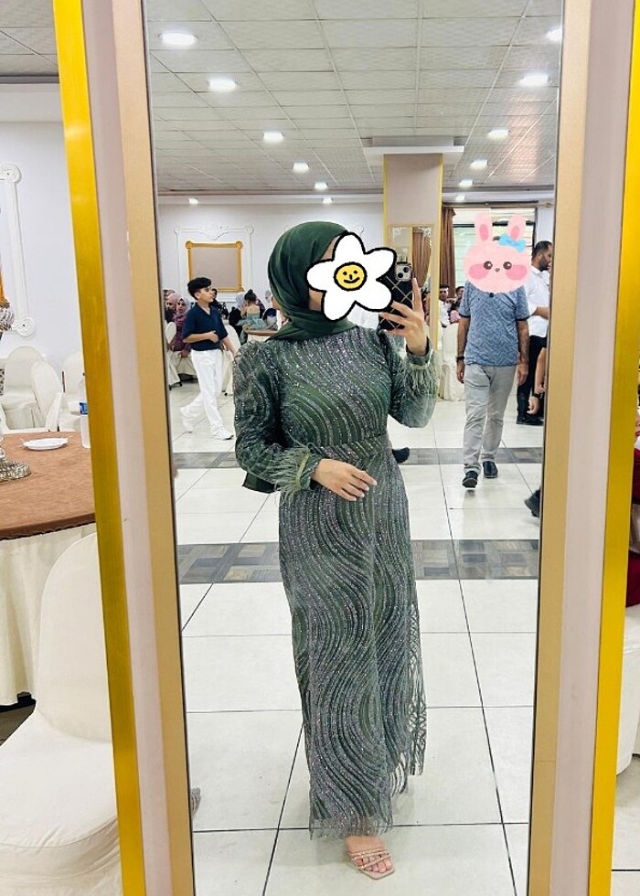 Yeşil kolları tüllü abiye - Görsel 2