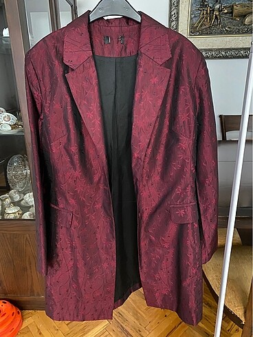 vintage çiçek desenli bordo blazer
