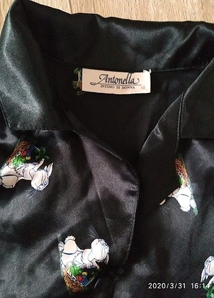m Beden Siyah tavşan desenli pijama takımı