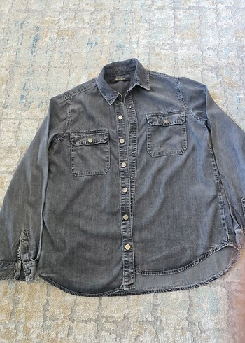 s Beden gri Renk Gri Düğmeli Denim Kadın Gömlek