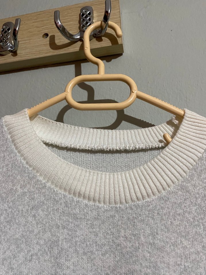 Gri Beyaz Örgü Kadın Sweatshirt - Görsel 2