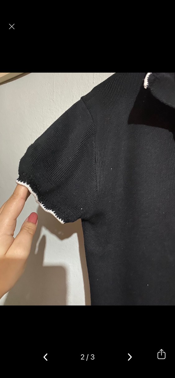 Düğmeli Siyah Pamuklu Polo Yaka Kadın Tişört - Görsel 2