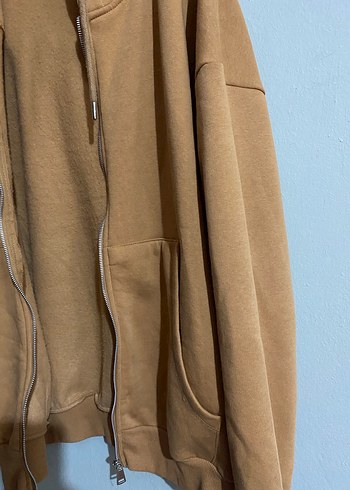 Kadın Kahverengi Süet Fermuarlı Sweatshirt - Görsel 2