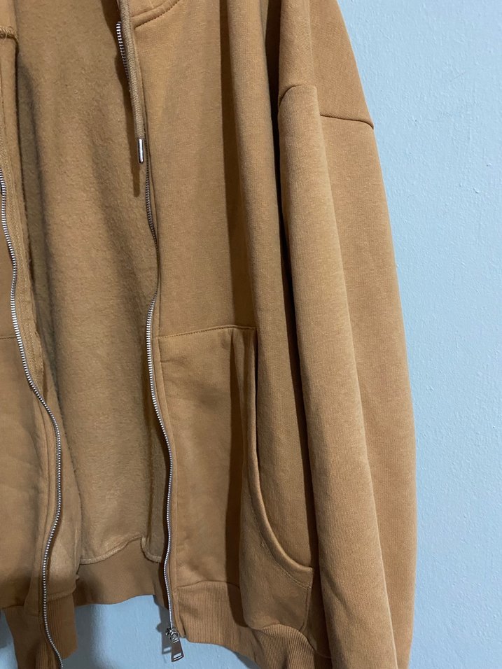 Kadın Kahverengi Süet Fermuarlı Sweatshirt - Görsel 2