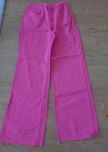 Pembe Bol Kesim Uzun Kot Pantolon