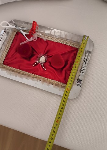 Boncuk İşlemeli Kırmızı Vintage Düğün Tepsisi - Görsel 5