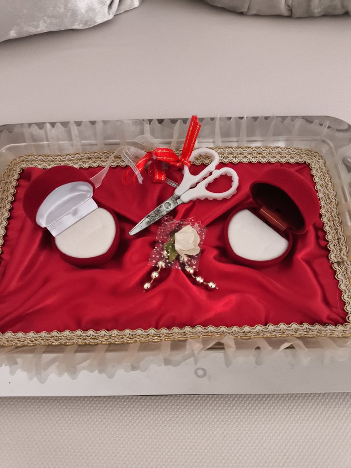 Boncuk İşlemeli Kırmızı Vintage Düğün Tepsisi - Görsel 2