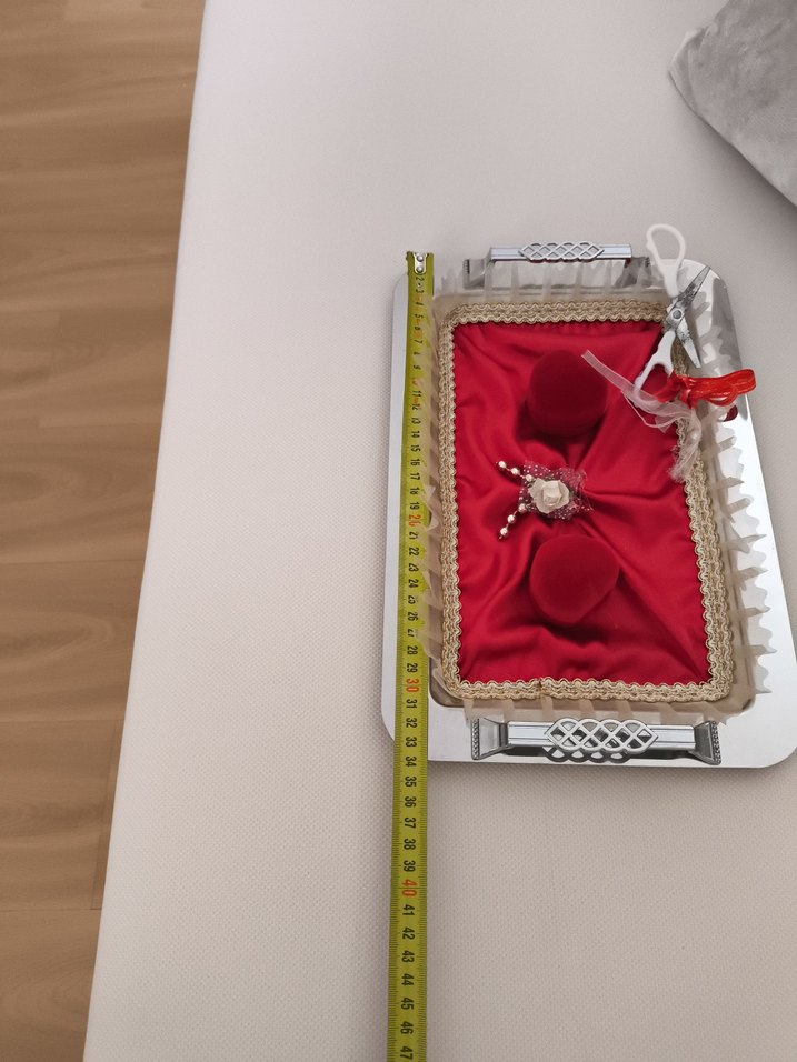 Boncuk İşlemeli Kırmızı Vintage Düğün Tepsisi - Görsel 4
