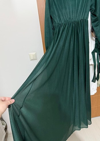 Uzun Yeşil Bohem Drapeli Abiye Elbise - Görsel 2