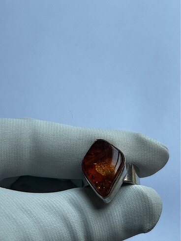  Beden turuncu Renk Amber kehribar gerçek orjinal gümüş yüzük 20mm