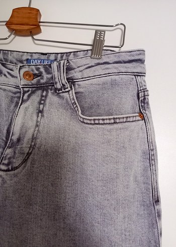 40 Beden gri Renk Gri Bol Kesim Midi Denim Kadın Jean