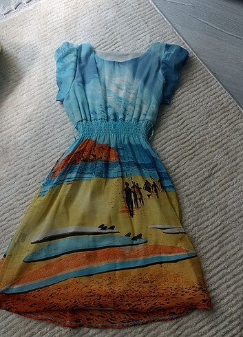 s Beden çeşitli Renk Yazlık kısa kol baskılı desenli elbise