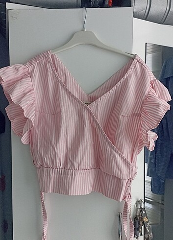 m Beden çeşitli Renk pembe beyaz çizgili crop üst