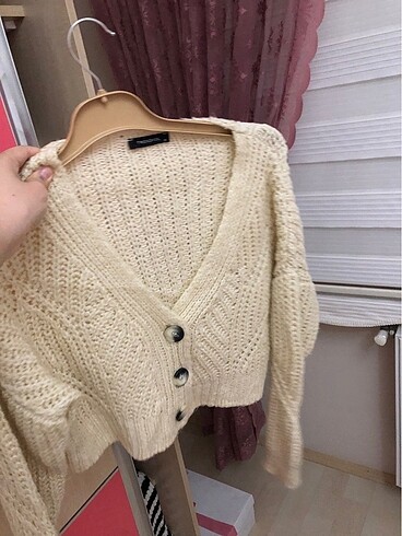 Krem Rengi Crop Hırka