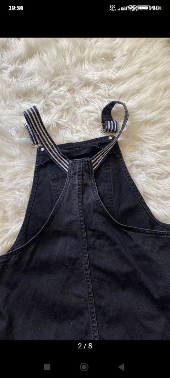 Siyah Kadın Kısa Denim Tulum - Görsel 2