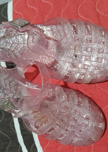 Pembe Parlak Simli Kız Sandalet