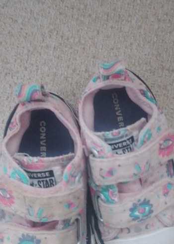 Kız Çocuk converse Pembe Çiçekli Cırt Cırtlı Spor Ayakkabı - Görsel 2