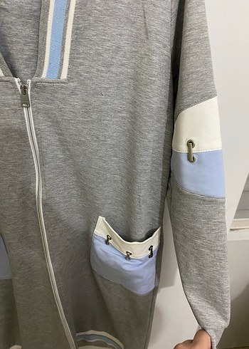 Kadın Gri Fermuarlı Uzun Sweatshirt - Görsel 5