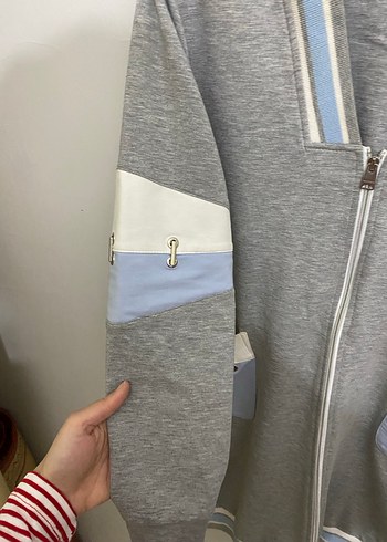 Kadın Gri Fermuarlı Uzun Sweatshirt - Görsel 3