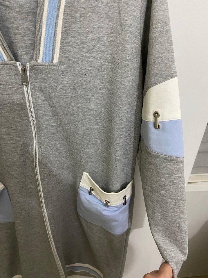 Kadın Gri Fermuarlı Uzun Sweatshirt - Görsel 5