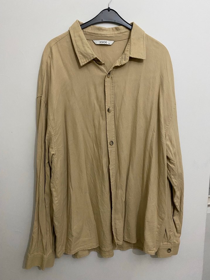 Bej erkek Gömlek Uzun Kollu - Görsel 2