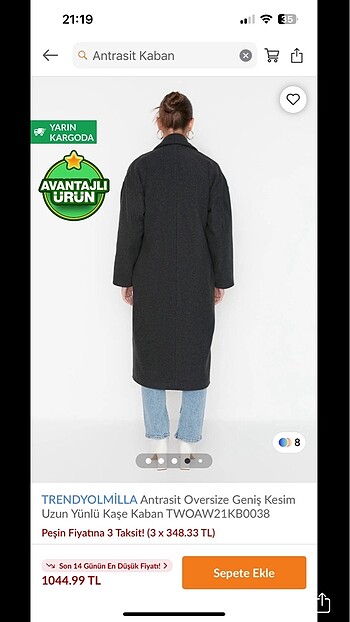 42 Beden gri Renk Trendyol kaban
