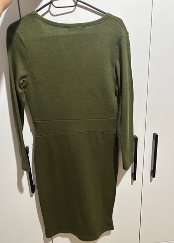 Haki Kadın V Yaka Triko Elbise - Görsel 2