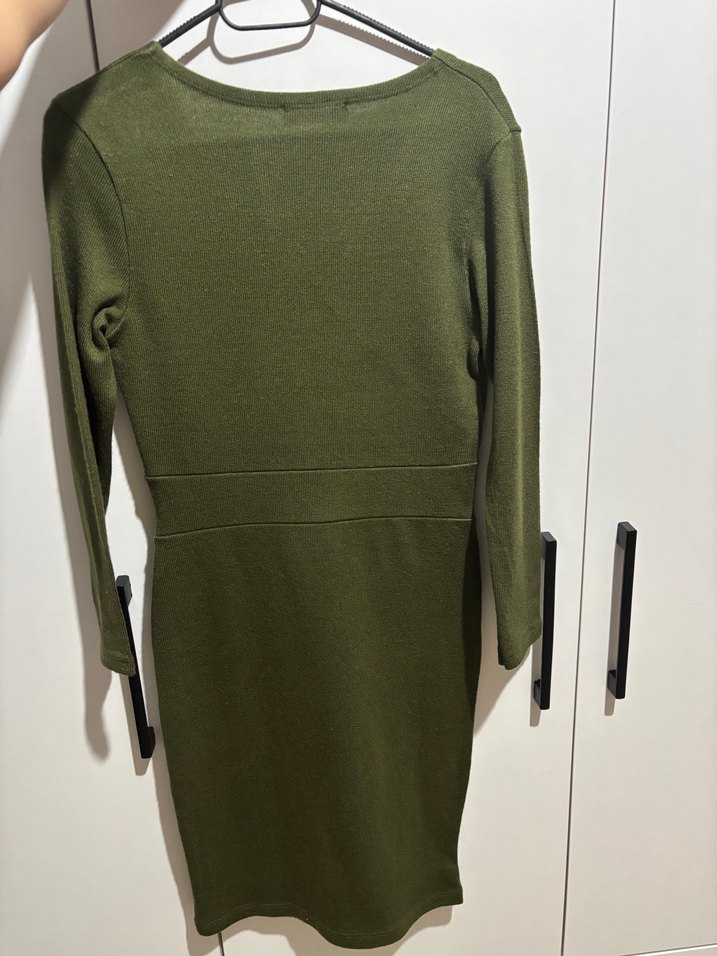 Haki Kadın V Yaka Triko Elbise - Görsel 2