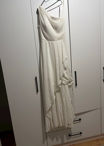 Tek Kollu, Midi Beyaz Bohem Gelinlik/Nikah Elbisesi - Görsel 3