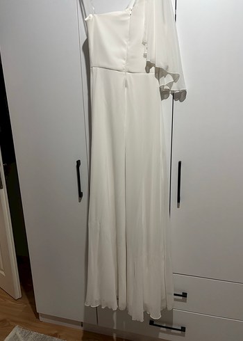 Tek Kollu, Midi Beyaz Bohem Gelinlik/Nikah Elbisesi - Görsel 5