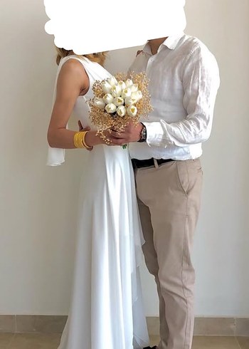 Tek Kollu, Midi Beyaz Bohem Gelinlik/Nikah Elbisesi - Görsel 2