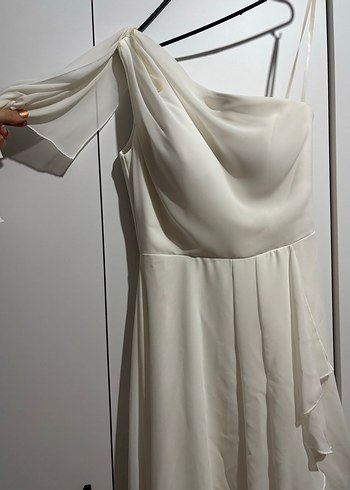 Tek Kollu, Midi Beyaz Bohem Gelinlik/Nikah Elbisesi - Görsel 4