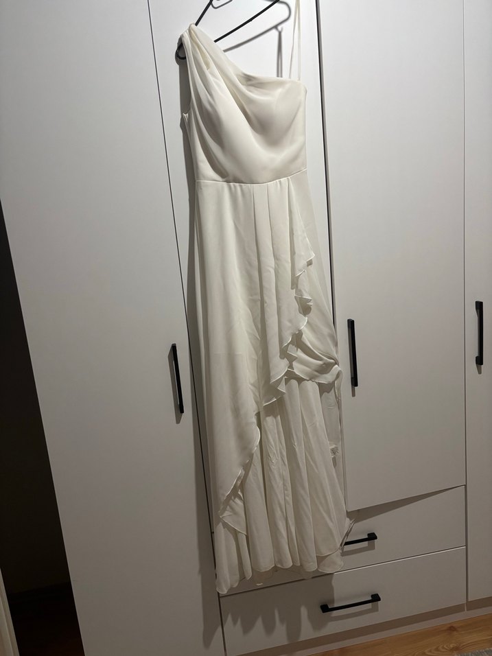 Tek Kollu, Midi Beyaz Bohem Gelinlik/Nikah Elbisesi - Görsel 3