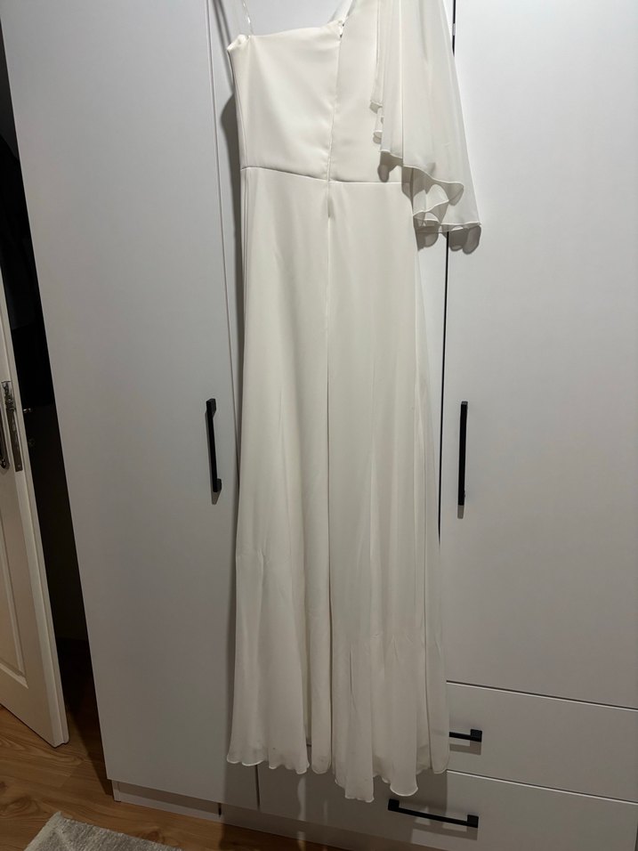 Tek Kollu, Midi Beyaz Bohem Gelinlik/Nikah Elbisesi - Görsel 5