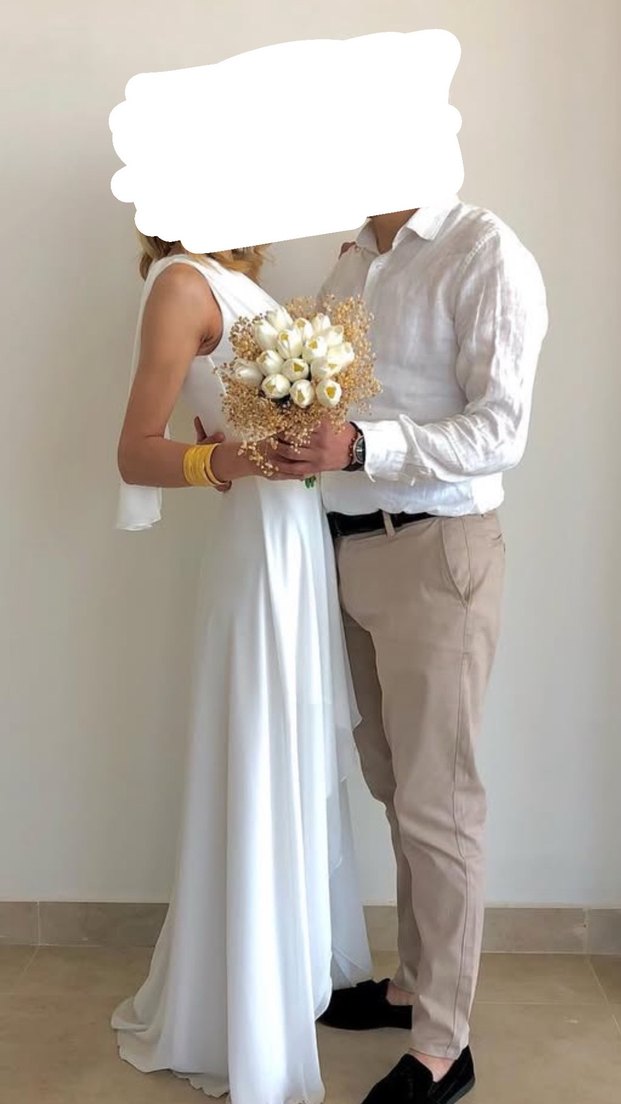 Tek Kollu, Midi Beyaz Bohem Gelinlik/Nikah Elbisesi - Görsel 2