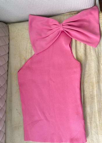 Pembe Fiyonk Detaylı triko esnek bluz