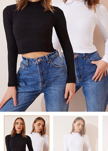 Siyah ve Beyaz Crop Basic Üst