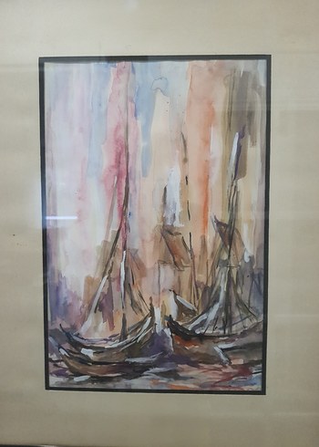 Antika Suluboya Deniz Yelkenli Tablo - Görsel 5