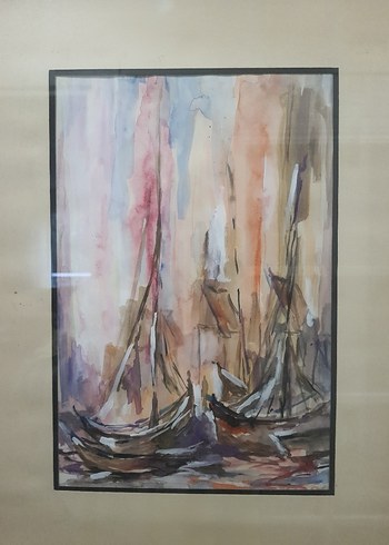 Antika Suluboya Deniz Yelkenli Tablo - Görsel 4